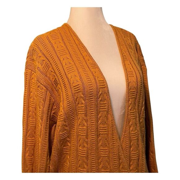 Jones New York Cable Knit Cardigan Sweater Pumpkin Orange Double‎ Breasted L - Picture 2 of 6